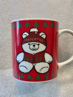 Vintage Marshall Fields Mistletoe Bear Christmas Mug Ceramic Japan